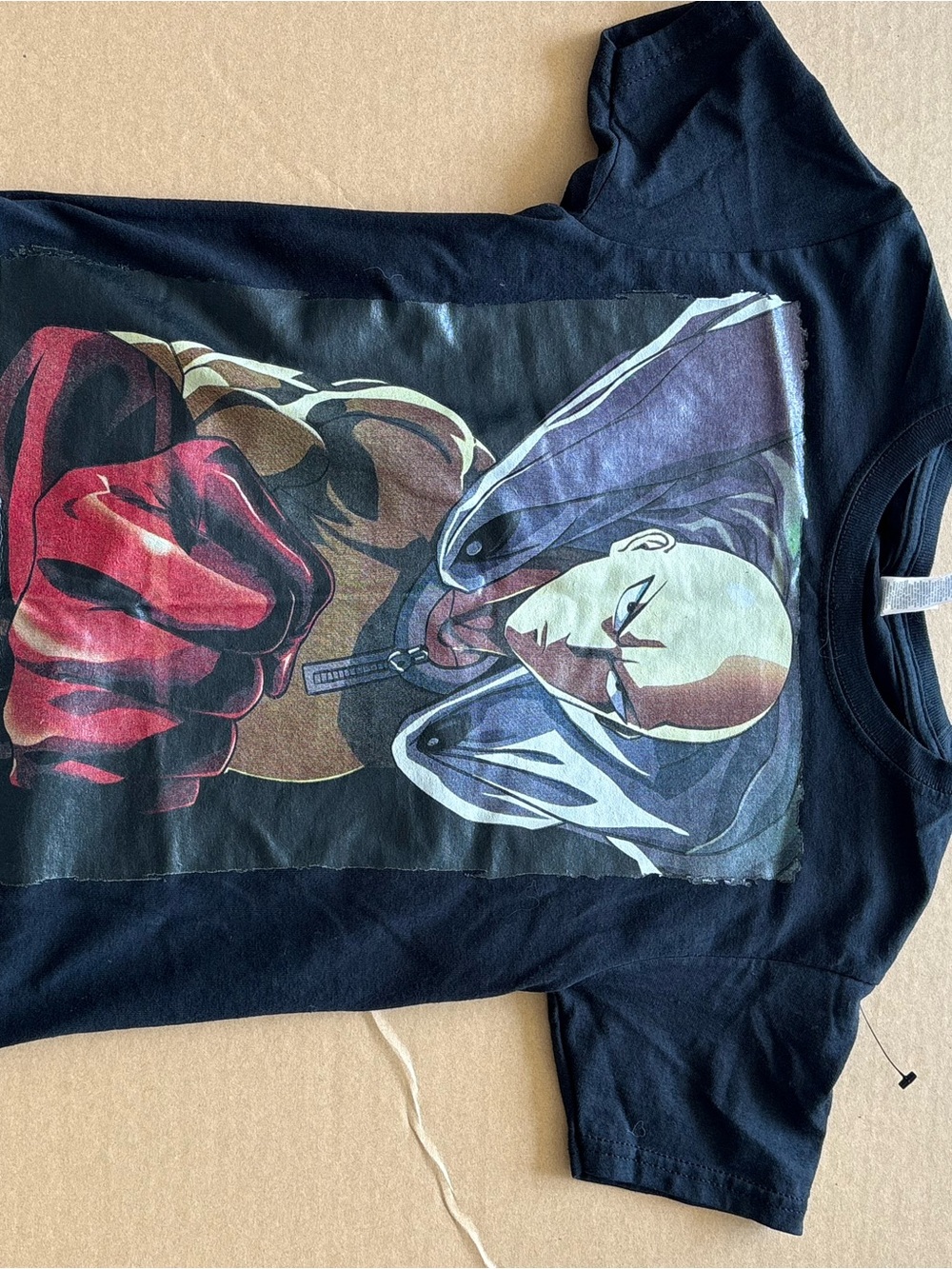 Jerzees Black Kids Tee with Red and Purple Superhero Graphic